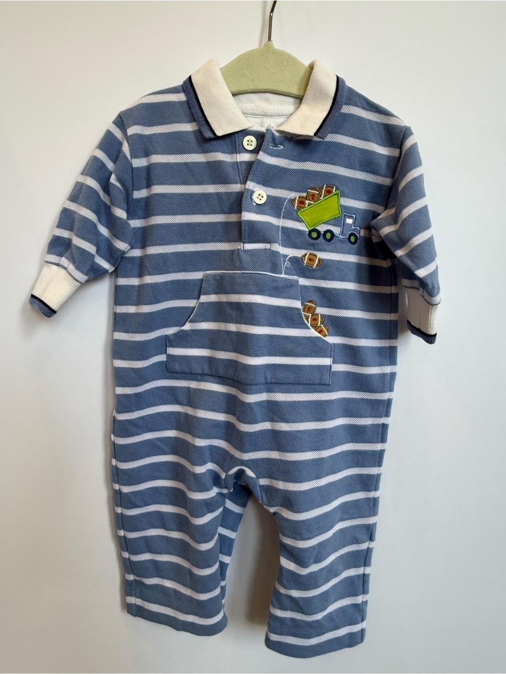 Florence Eiseman Blue and White Striped Polo-Style Baby One-Piece